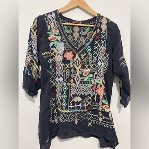 Johnny Was Embroidered Black Women's Top